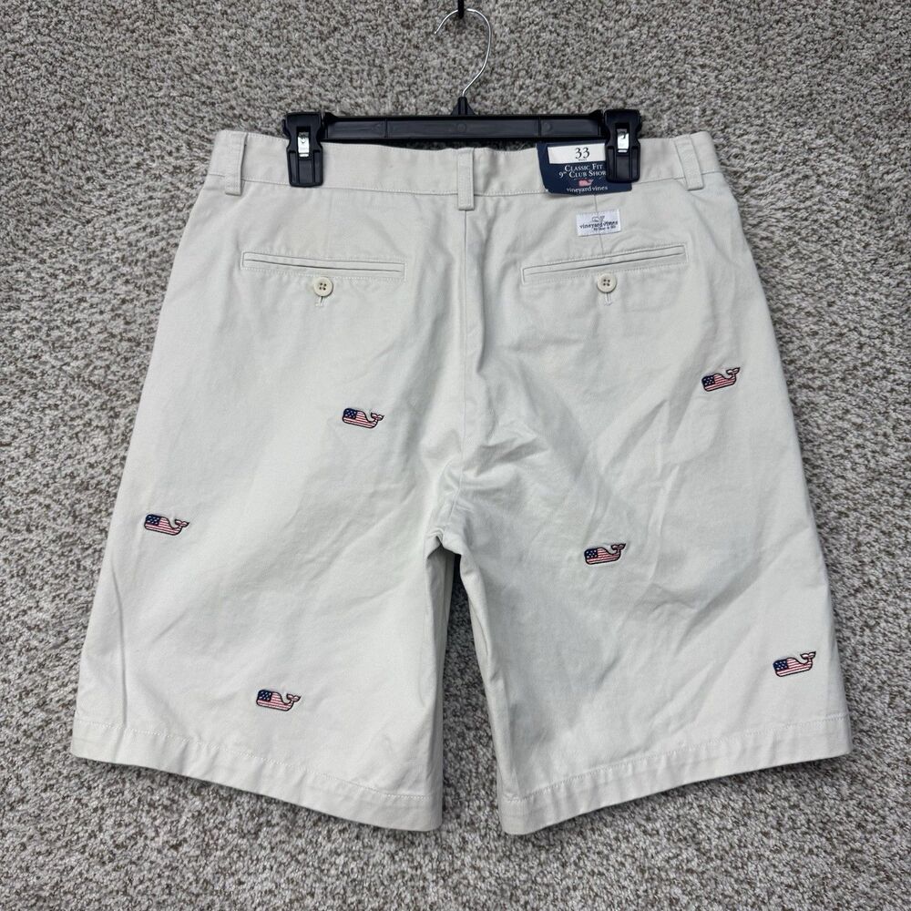 Vineyard Vines Khaki Embroidered American Flag Whale Flat Front Shorts